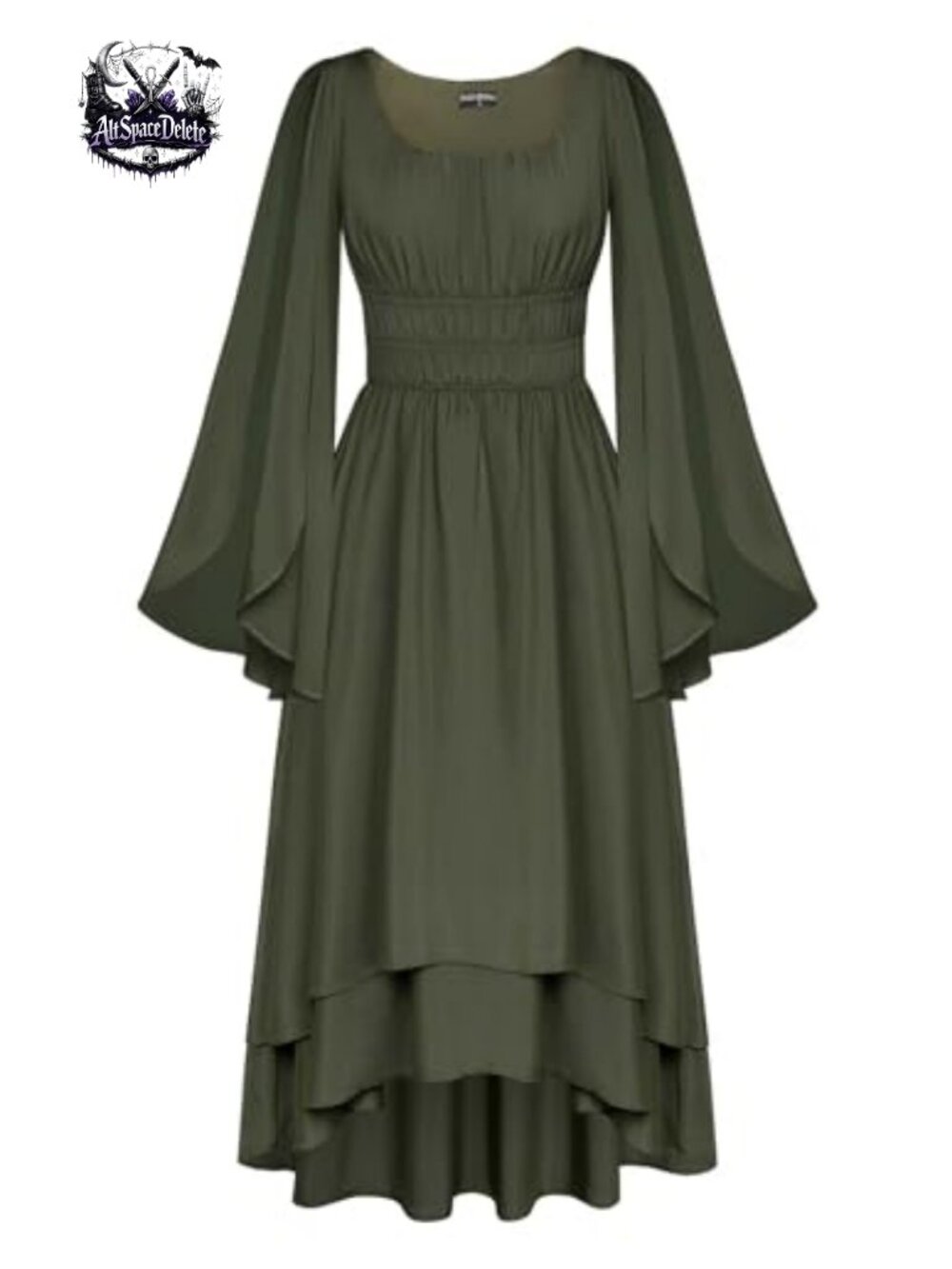 Renaissance Costume Split Bell Sleeve Double Layer High Low Dress